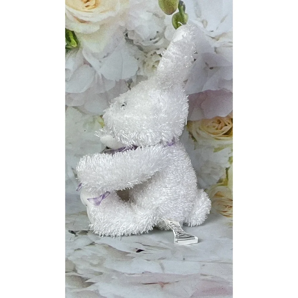 Walmart White Rabbit Plush Stuffed Animal Toy Purple Ribbon Sitting